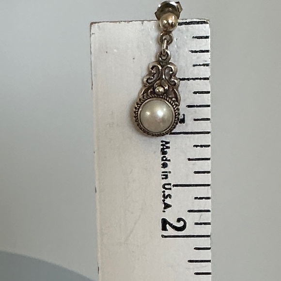 925 sterling silver real Perl Pearl Drop Earrings - Picture 7 of 7